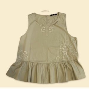 Madewell Women's Embroidered Peplum Tank Top Olive Green/Khaki Size M